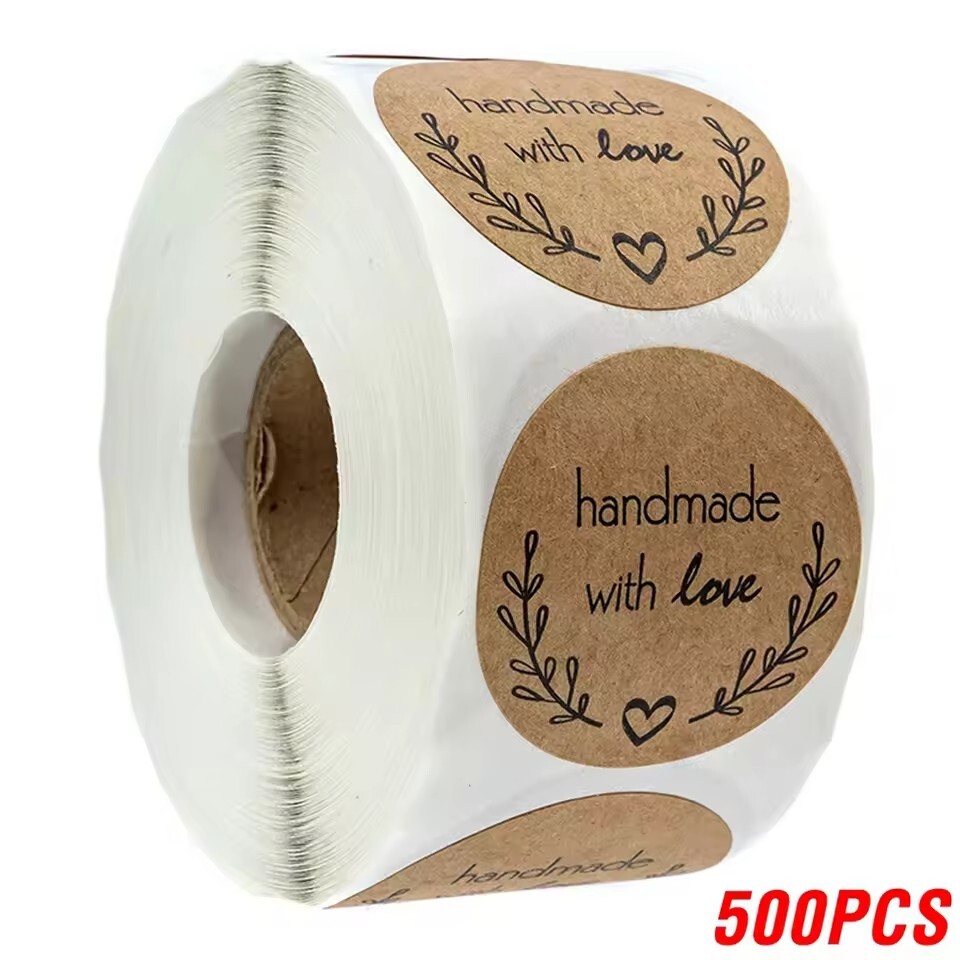 500pcs Kraft Paper Stickers Vintage Thank You Labels Handmade With Love