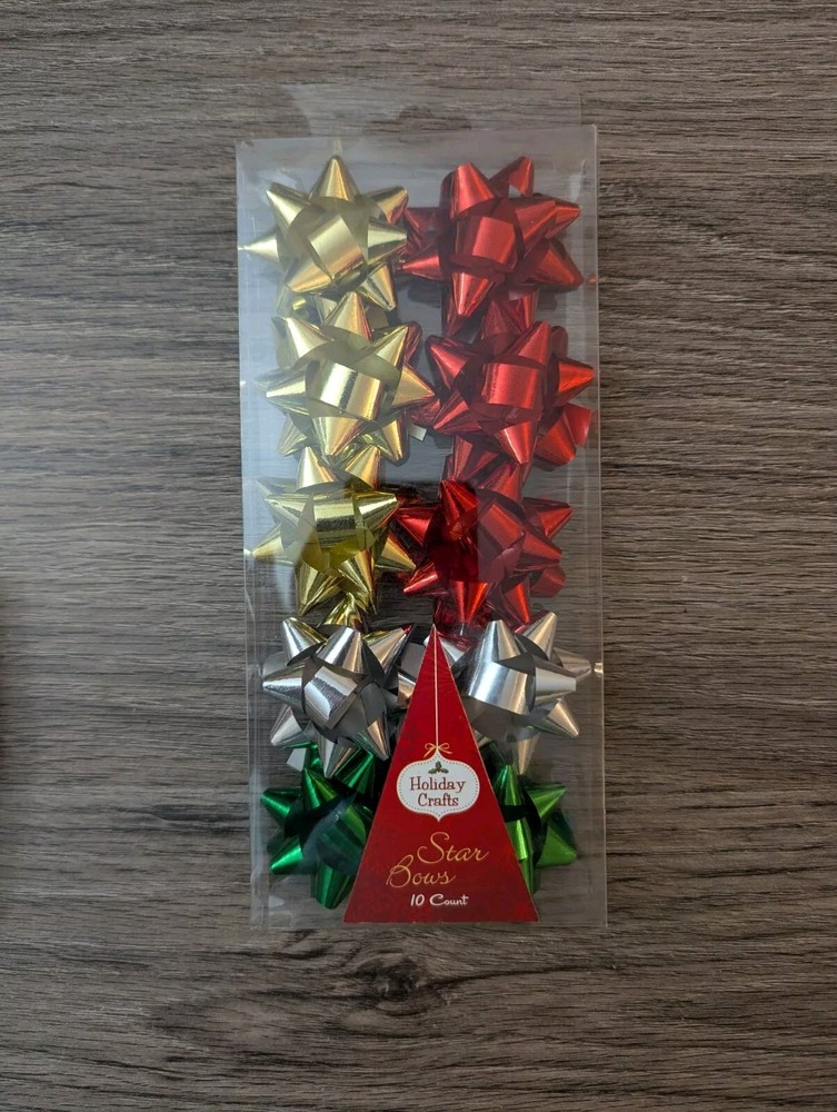 Red,Green, Silver & Gold 3D Metallic Christmas Bow Stickers -10 Counts