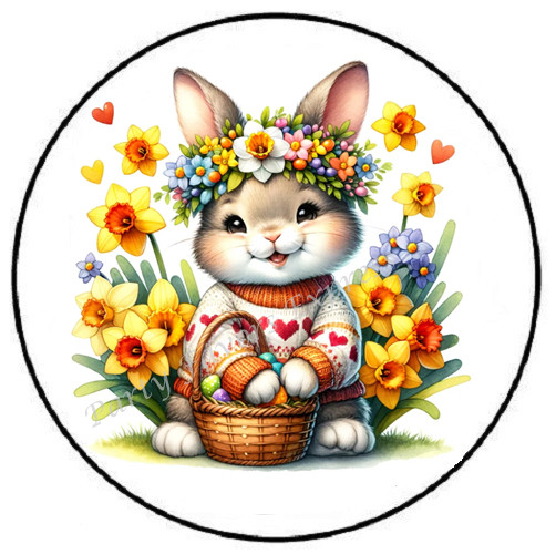 EASTER BUNNY WITH DAFFODILS ENVELOPE SEALS LABELS STICKERS PARTY FAVORS