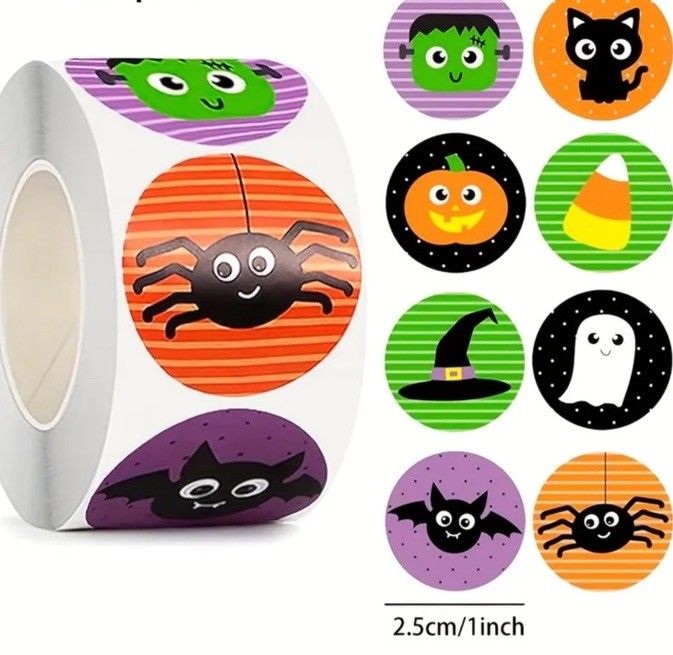 1 Roll 450 pcs Halloween Stickers 1 in / 25 mm 8 Designs Pre Owned