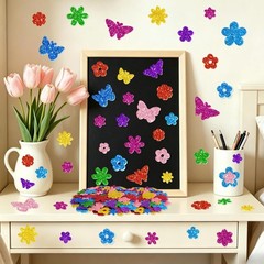 Self-Adhesive Glitter Foam Stickers – 512 PCS Spring Flower & Butterfly Set