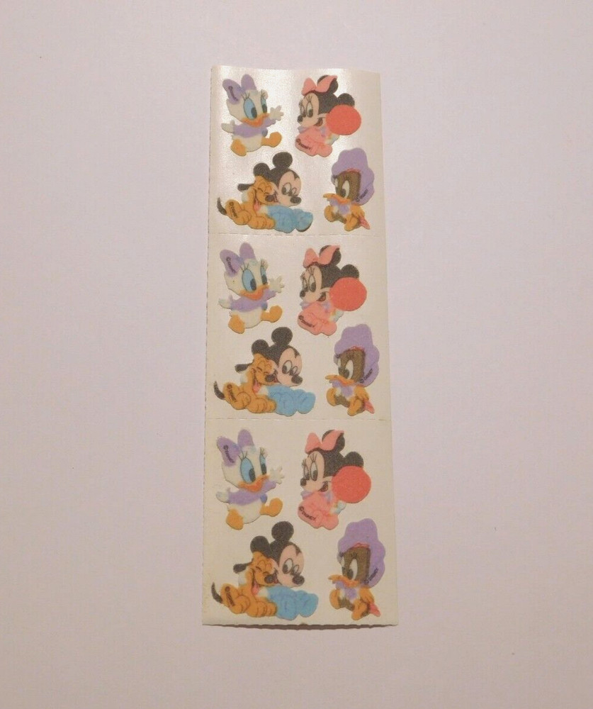 SandyLion Lot 1 Strip ~Fuzzy Disney Babies Minnie Mickey ~ Stickers READ