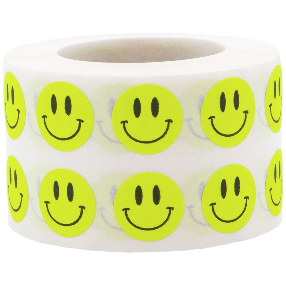 1/2″ Inch Small Fluorescent Yellow Happy Face Labels, 1,000 Total Adhesive St…