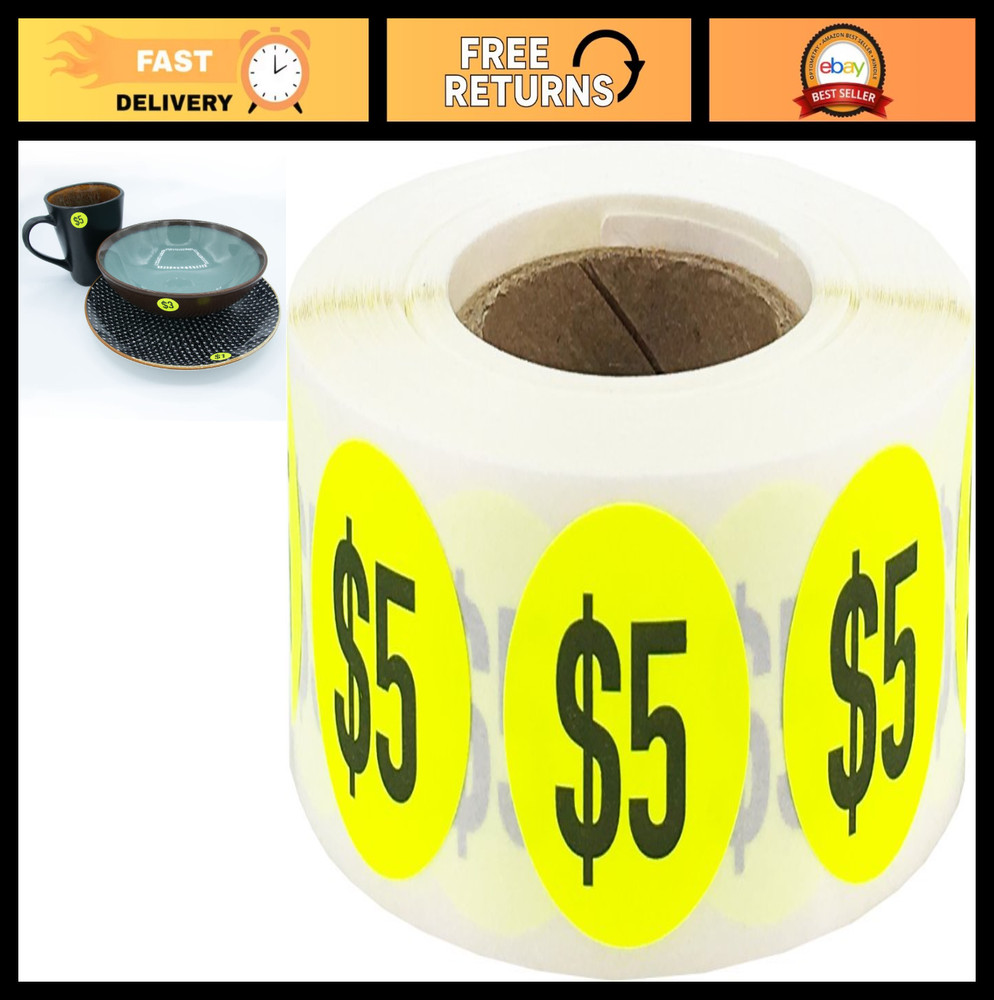 Fluorescent Yellow Price Stickers – 0.75″ Round Dots, 500 Adhesive Labels