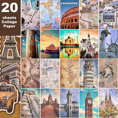 Washi Sticker Set with 300 Pre-Cut Stickers and 20 Scrapbook Papers