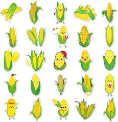 50 Pcs Corn Stickers, 1.96-3.15 Inch Cartoon Vegetable & Fruit Decor