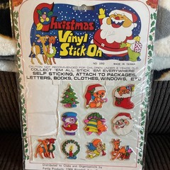 NOS Vintage Christmas Vinyl Puffy Stickers Stick Ons DIME STORE 1.50″ 10ct