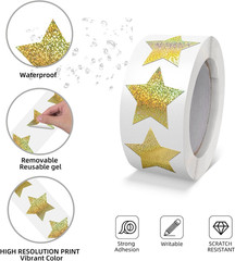 Gold Star Stickers Roll 1 inch Self Adhesive Sparkly Shiny Stars Labels Waterpro