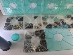 Scrapbooking Assorted Lot of 5 level case Metal Brads , Hearts, Stars Flowers