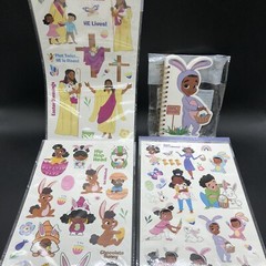 Black Paper Party Easter Stickers 24 Sheets Bunny Kids Bundle 3 Packs + Notebook