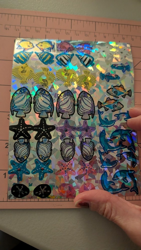 Vintage Stickers Early Sandylion ?? Prism Dolphins Fish Starfish Large Sheet