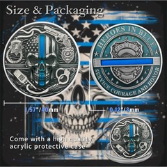 Police Challenge Coin, Thin Blue Line Skull Police Officers Prayer Coin Law E…