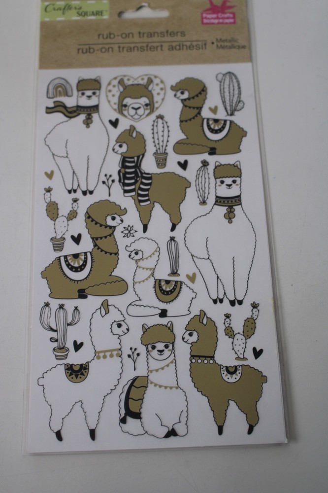 Crafter’s Square Paper Crafts Rub-On Transfers Metallic Llamas Cactus Scrapbook