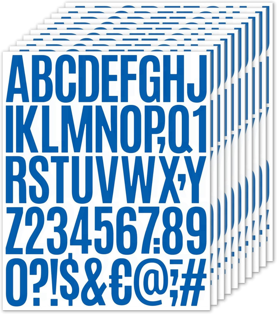 10 Sets Vinyl Letter Stickers,2 Inch Self-Adhesive Alphabet Numbers Blue
