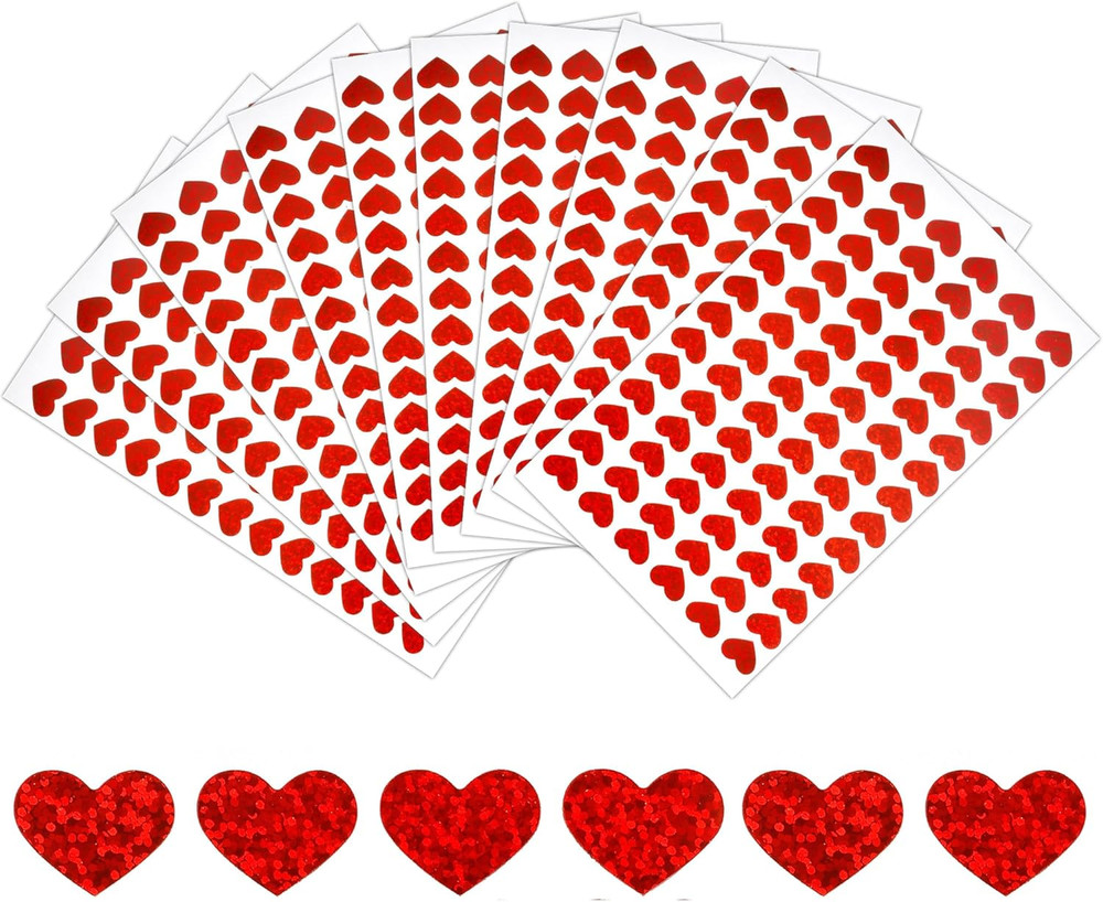 Heart Stickers, Red Heart Sticker, Glitter Small Mini Heart Stickers for Kids, 7