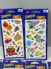 10 Scratch ‘N Smell Sniff Sticker Sheets Mello Smello Food Camping Farm Beach