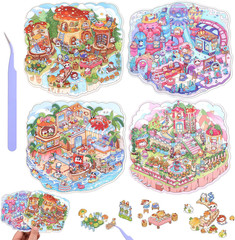 4 Sets DIY 3D House Scene Stickers – Forest, Deep Sea, Paradise Garden, Island