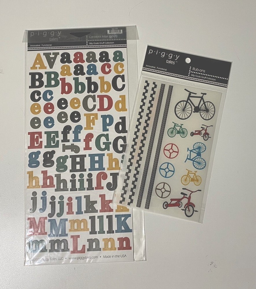 Piggy Tales Alphabet Stickers & Bicycles Rub Ons Card Making Scrapbooking