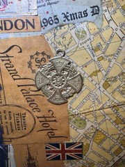 1950s 60s Framed Travel England London Scrapbooking Collage Coins 24 X 16”