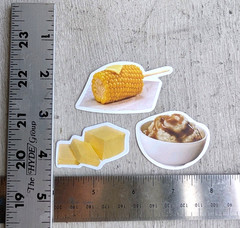 Vintage Food Sticker Mashed Potatoes And Gravy Sweet Corn Butter Delicious 3 Pc