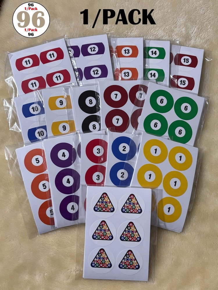96 Billard Ball Stickers 30MM Round Pool Ball Stickers Billard Rack w/Pool Ball