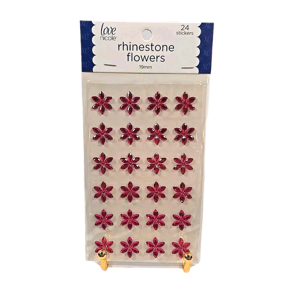 Love Nicole Pink Rhinestone Flower Stickers 19MM Craft Embellishment 24 Count