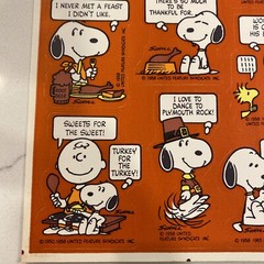 Vintage Peanuts Stickers Hallmark Snoopy Thanksgiving ONE Sheet HTF