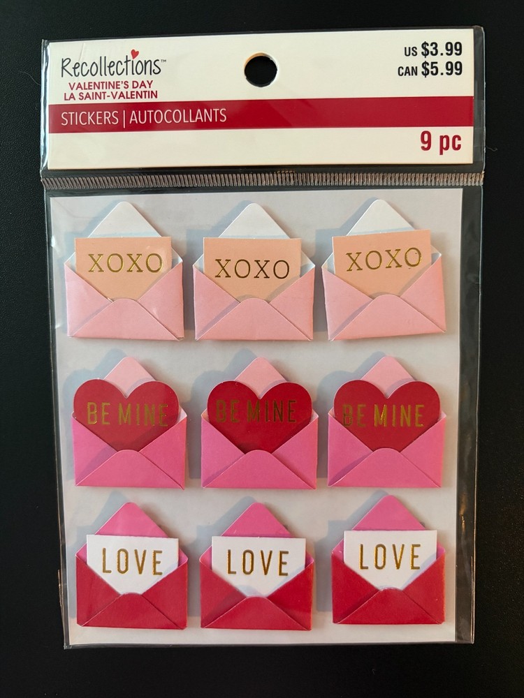 RECOLLECTIONS VALENTINE’S DAY ROMANCE ENVELOPES DIMENSIONAL STICKERS 9 PC