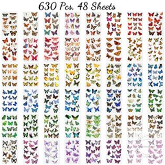 Butterfly Stickers(635 Pcs, 48 Sheets), Flower Stickers for Scrapbooking, Journa