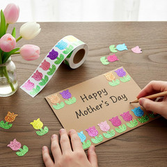 500 PCS Glitter Tulip Flower Stickers 1.5 Inch, Spring Self-Adhesive Decor