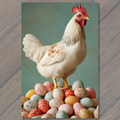 STICKER Rooster Chicken Standing Easter Eggs Colorful Festive Spring Farmyard