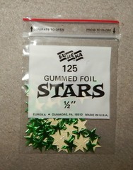 3 Packs Vintage Green Star Foil Gummed Stickers (1/2″, 125 per pack, 375 total)