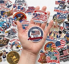 Patriotic 250th Anniversary USA Stickers 1776-2026 50pcs July 4