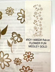 Royal & Langnickel FLOWER FUN MEDLEY GOLD Flowers 1 Sheet Rub On Transfers NOS