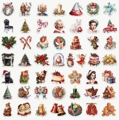 50 PACK OLD CHRISTMAS 1.5”-2.5” Retro Vintage Nostalgia Festive Sticker Lot 50PC