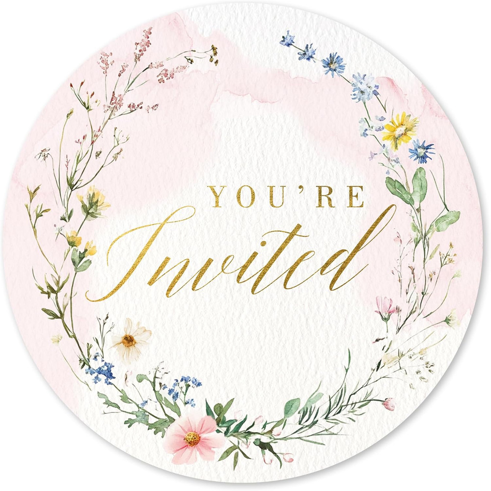 108 Pcs «You’Re Invited» Wildflower Design Wedding Invitation Stickers, 1.4