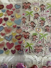 Valentines Day Holiday Sticker Lot 7 Packs Monkeys Hearts Candy Love NOS