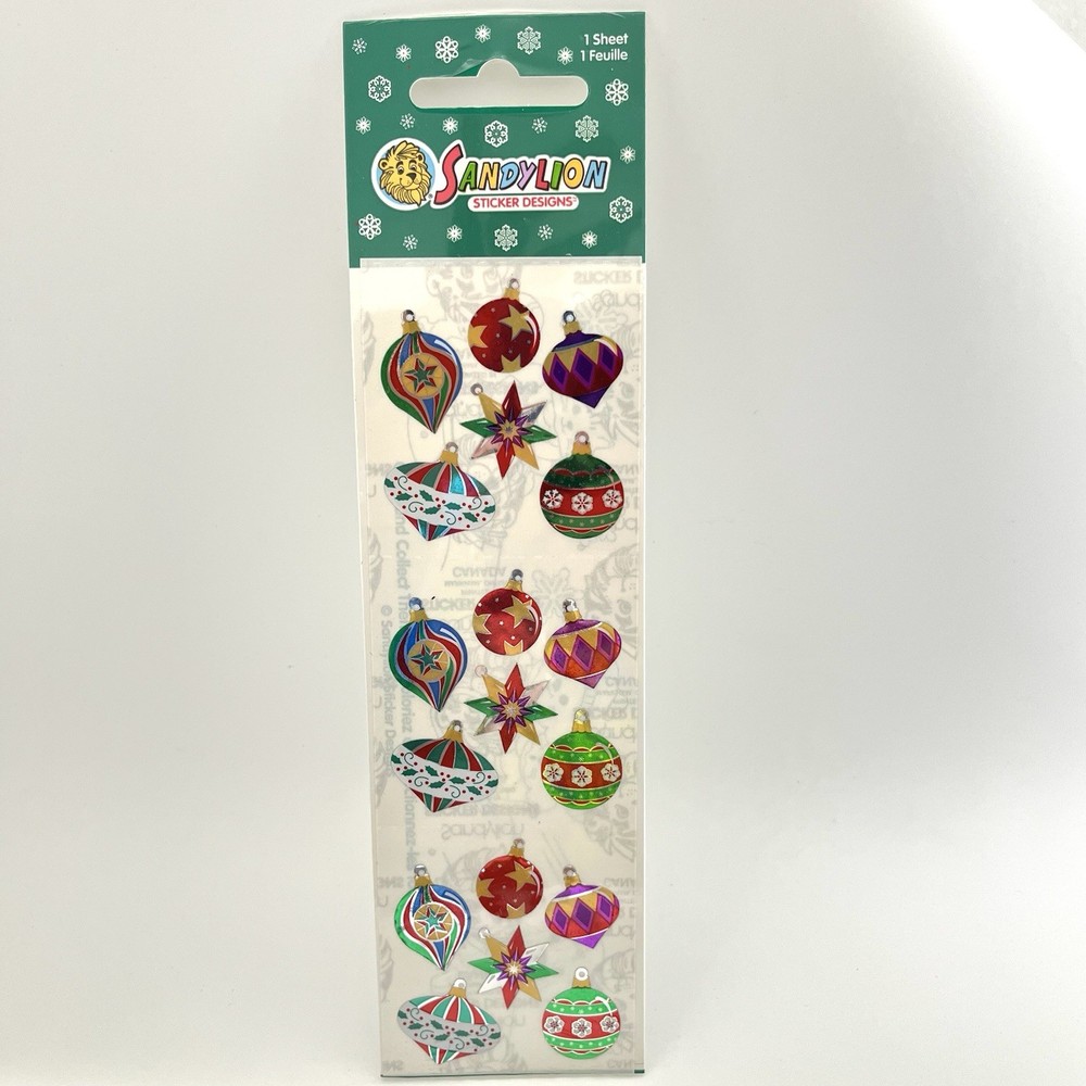Vintage NOS SandyLion 1 Sheet of Christmas Ornament Stickers Foil Shiny Holiday