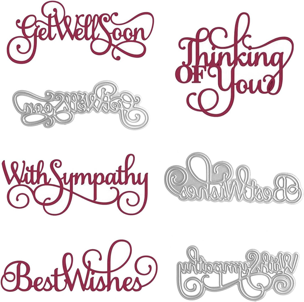 4PCS Alphabets Die for Card Making DIY Scrapbooking Get Well Soon,With Sympathy,