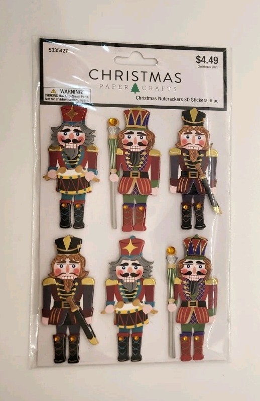 Nutcracker 3-D Stickers ~ Christmas Crafts ~ Party Supplies ~ 6 Count