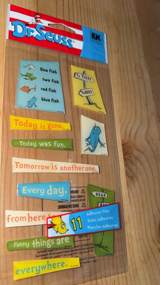 Rare DR. SEUSS One Fish Two Fish There Here Everywhere Funny- Tile sticker