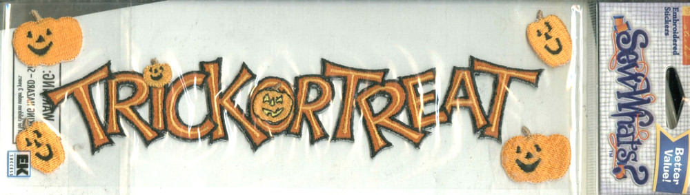 Trick or Treat Halloween Pumpkins Sticko Sew Whats Embroidery Title Stickers