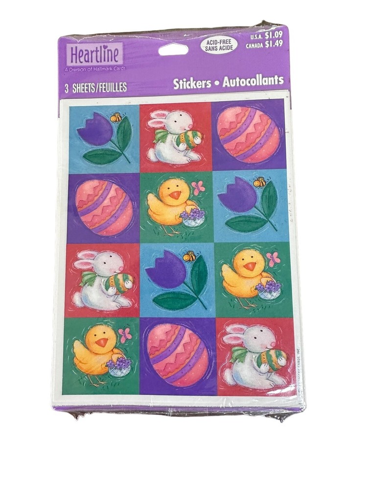 1990’s Hallmark Heartline Easter Stickers Bunnies Chicks Sealed Pack 3 Sheets