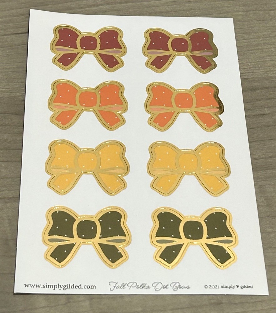 NEW Simply Gilded Fall Polka Dot Bows Sticker Sheet SG 2021 Stickers