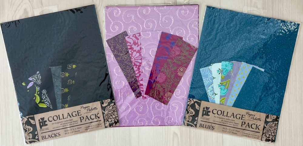 🎨3 Pkg COLLAGE PAPER PALETTE LOT 8.5×11 34 Textured Painted Handmade Decorative