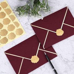 Gold Embossed Wax Seal Looking Heart Envelope Seals for Wedding Invitations