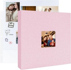 12×12 Scrapbook Photo Album 3 Ring Binder Linen Cover Pink 60 Pages DIY Memory