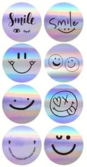 500 pc Sticker Seals Roll Laser Holographic Smile Smiling Design Silver Foil NEW