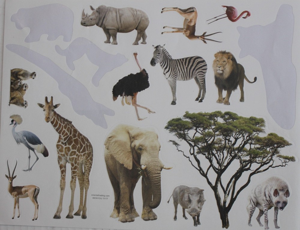 New Scrapbooking Stickers ZOO SAFARI hyena lion meerkat rhino elephant zebra