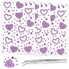 SeBneny Face Gems Stickers 3 Sheets Heart Purple